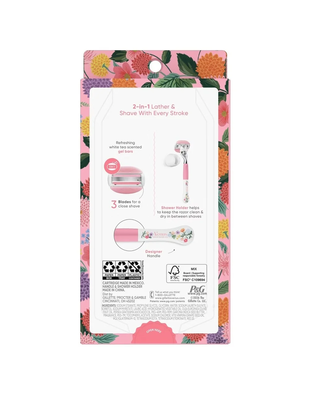 Gillette Venus ComfortGlide White Tea Scented Razor - Floral Designer Handle